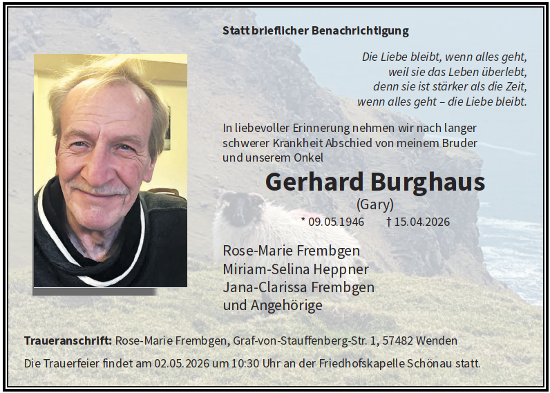 Anzeige Gerhard Burghaus