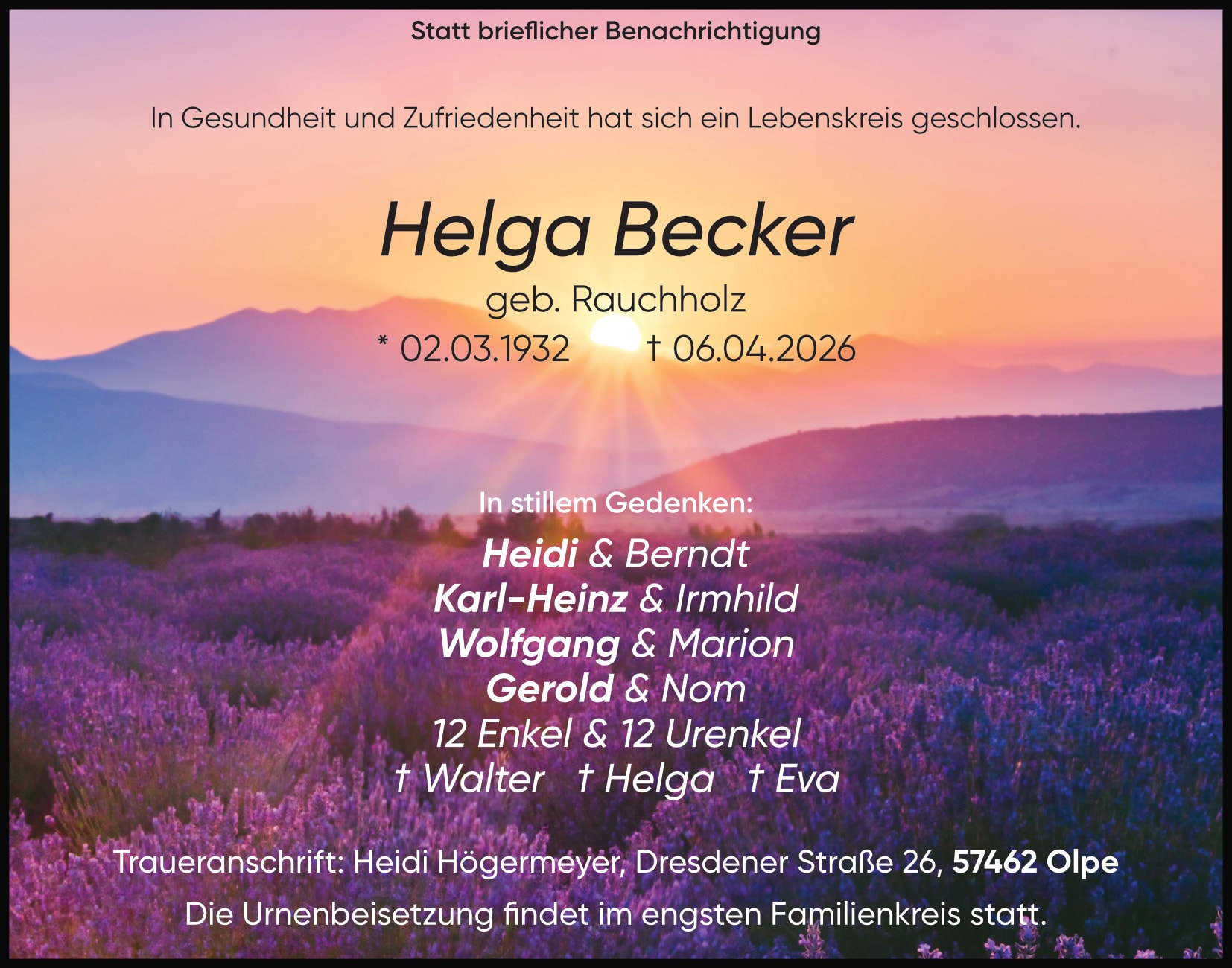Anzeige Helga Becker