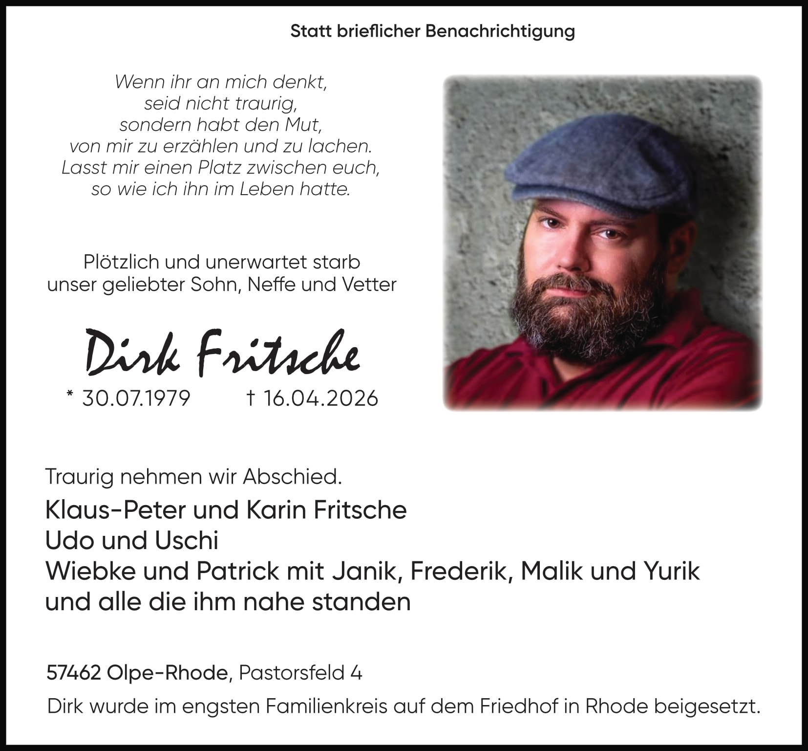 Anzeige Dirk Fritsche