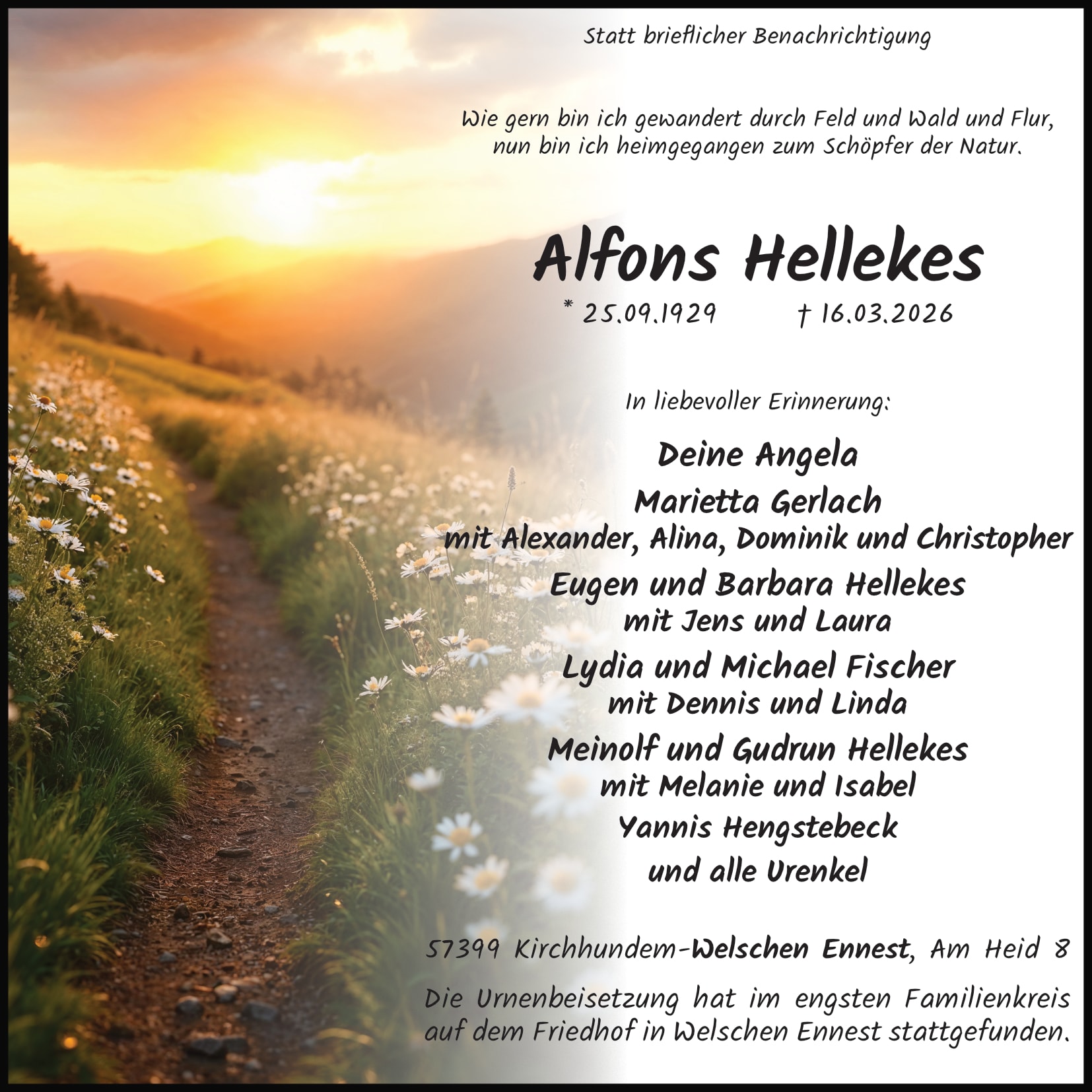Anzeige Alfons Hellekes