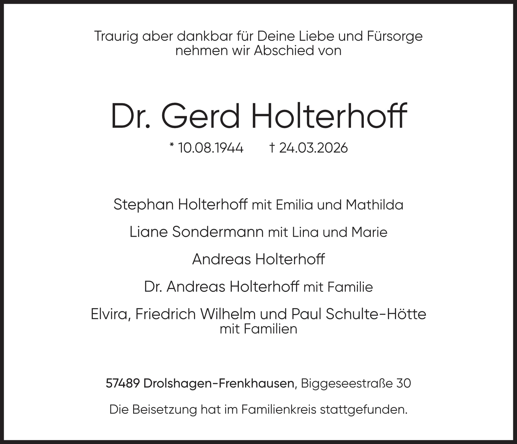 Anzeige Dr. Gerd Holterhoff
