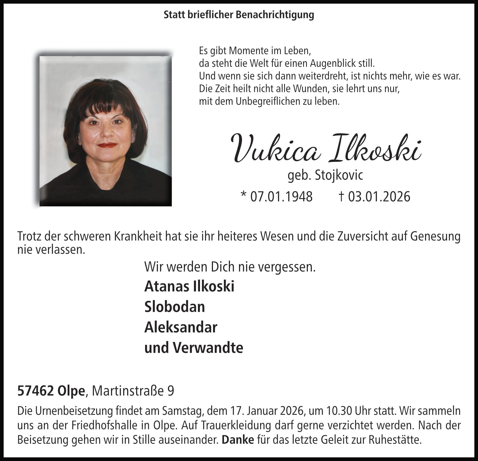Anzeige Vukica Ilkoski