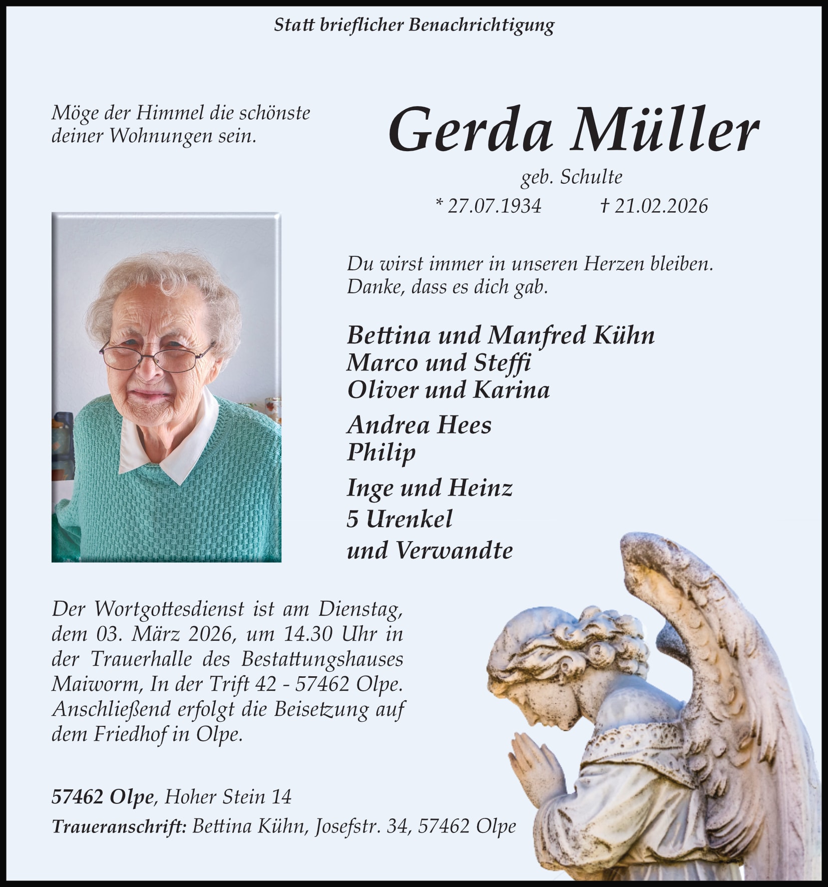 Anzeige Gerda Müller