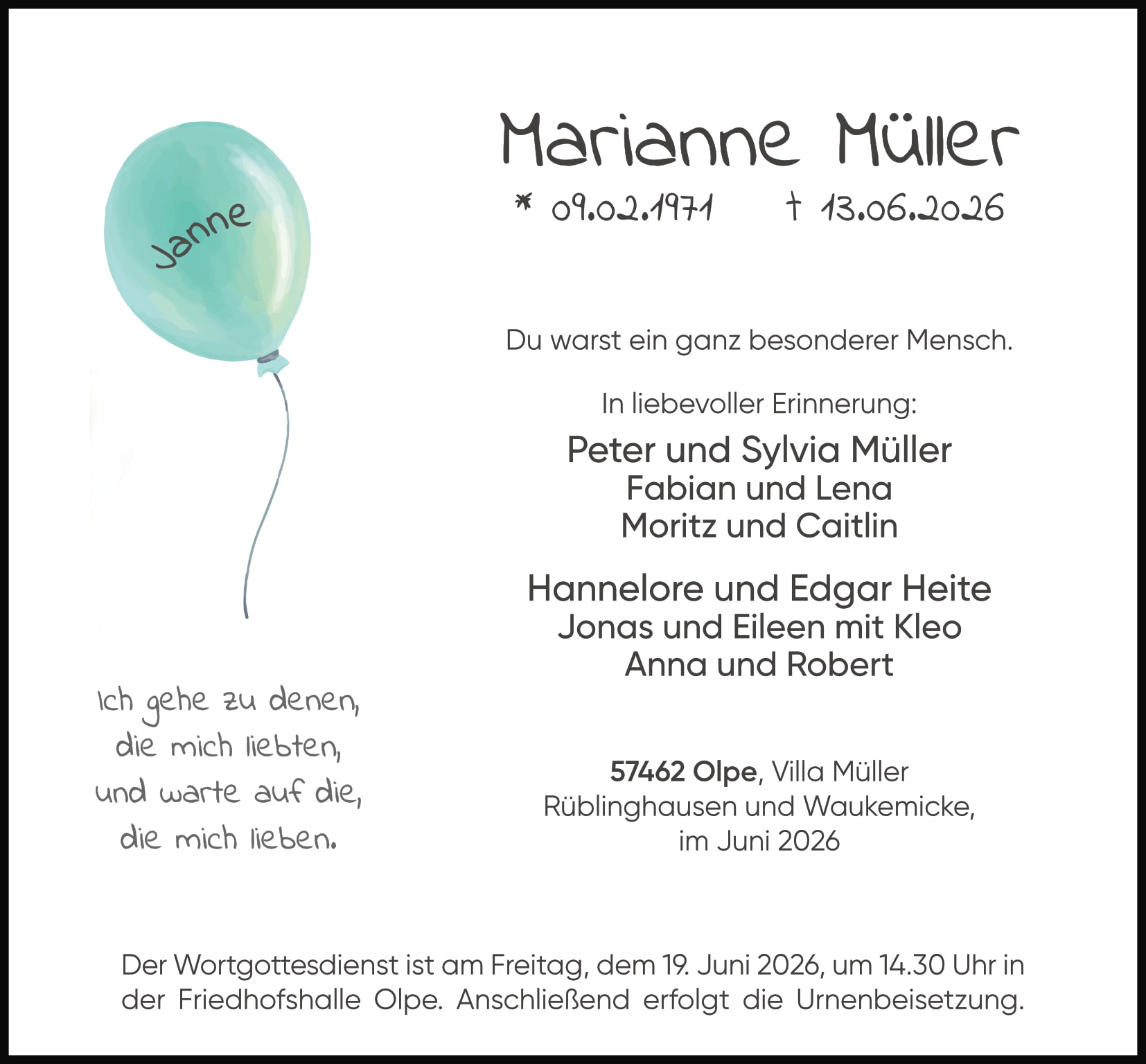 Anzeige Marianne Müller