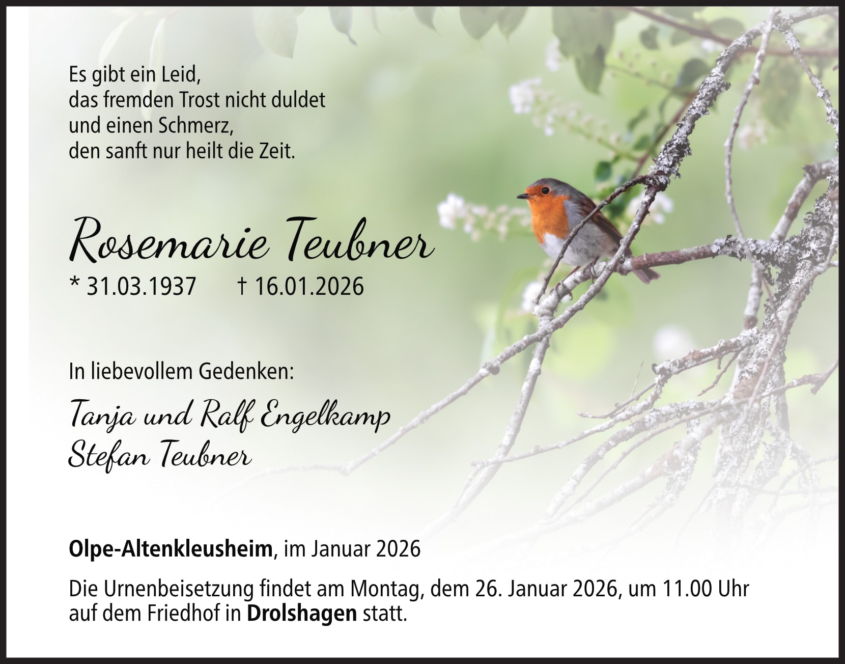 Anzeige Rosemarie Teubner