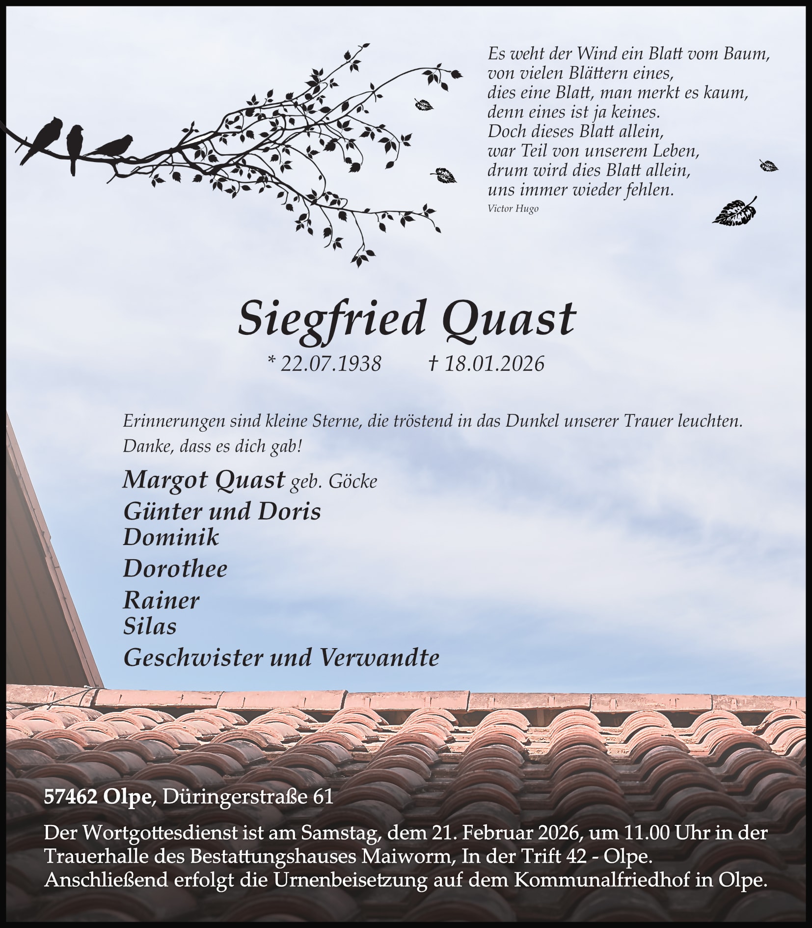 Anzeige Siegfried Quast