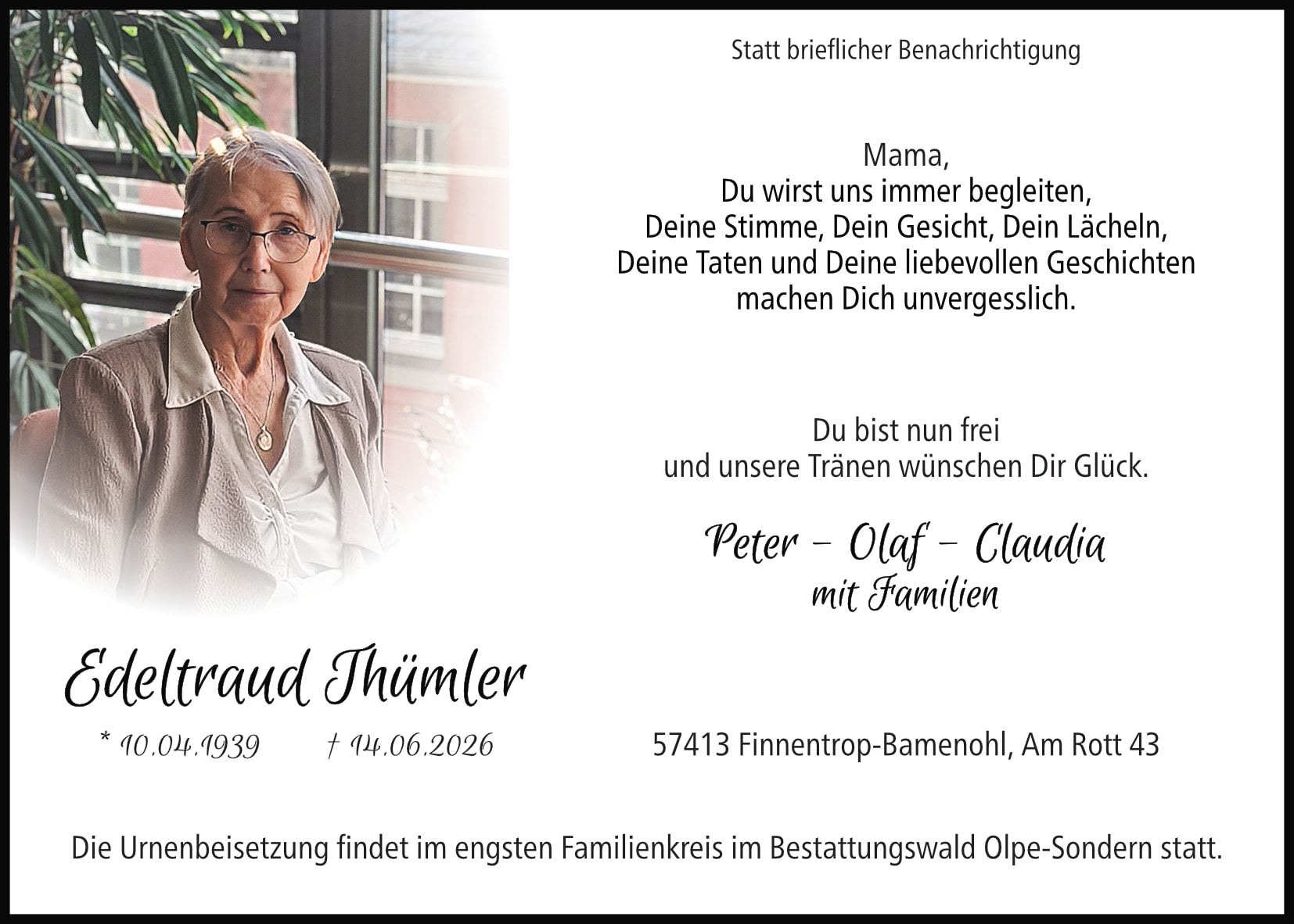 Anzeige Edeltraud Thümler