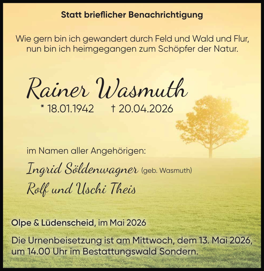 Anzeige Rainer Wasmuth