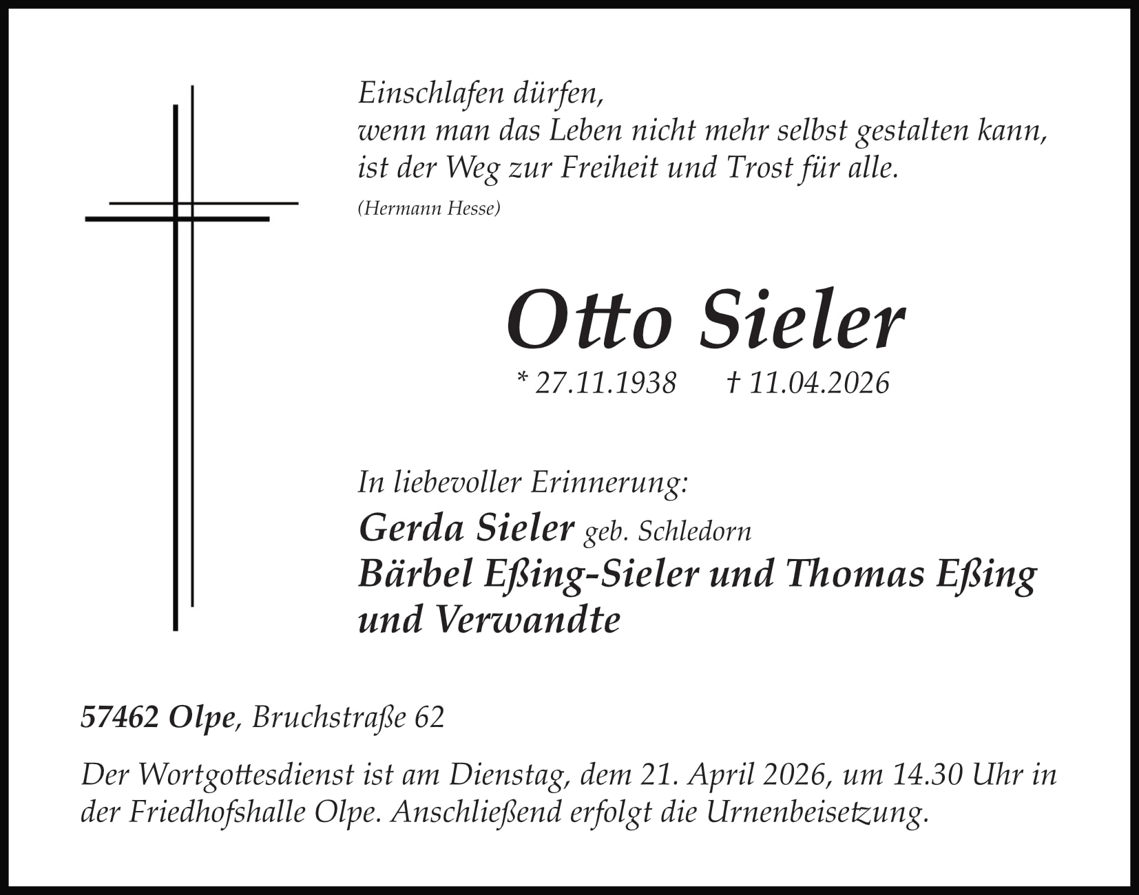 Anzeige Otto Sieler