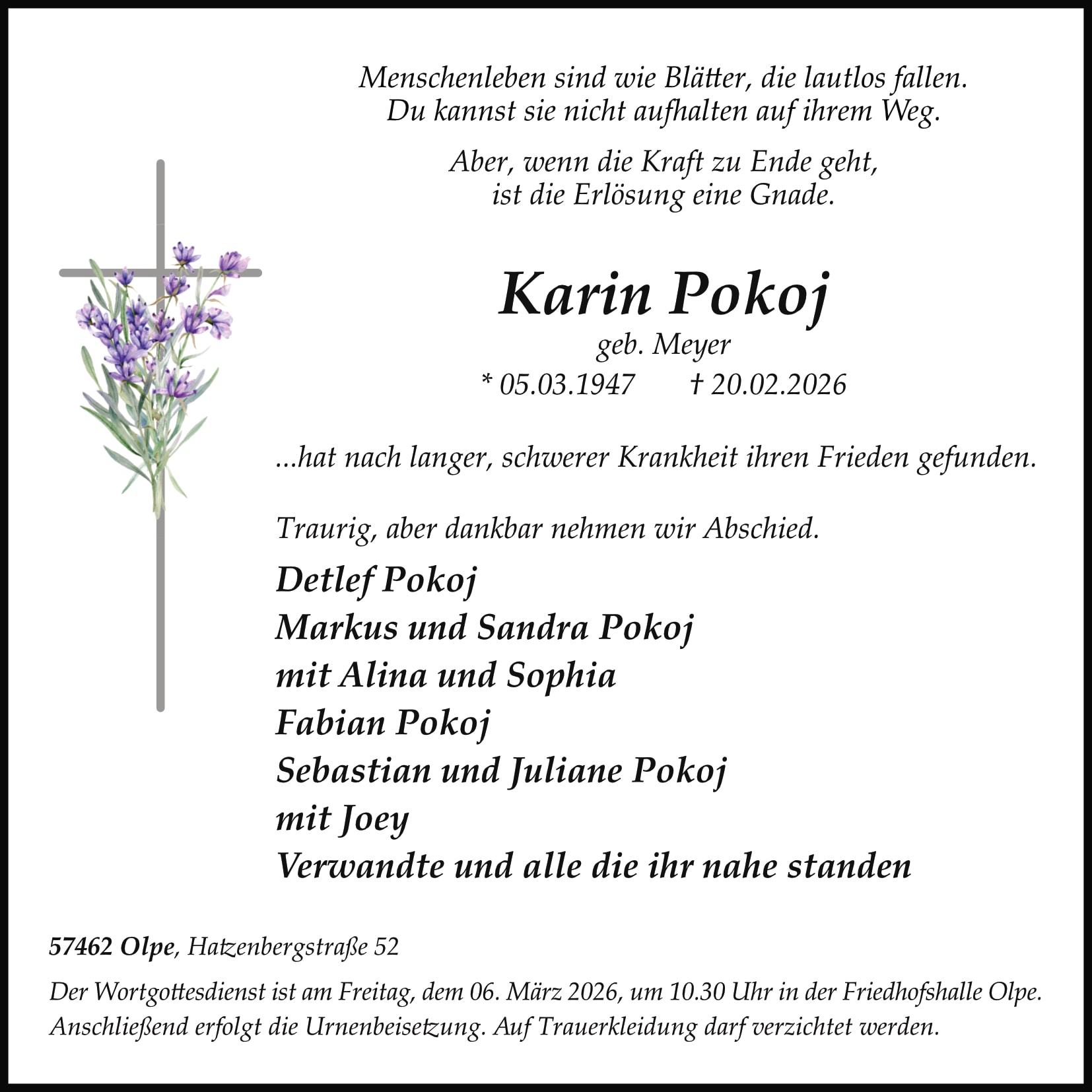 Anzeige Karin Pokoj